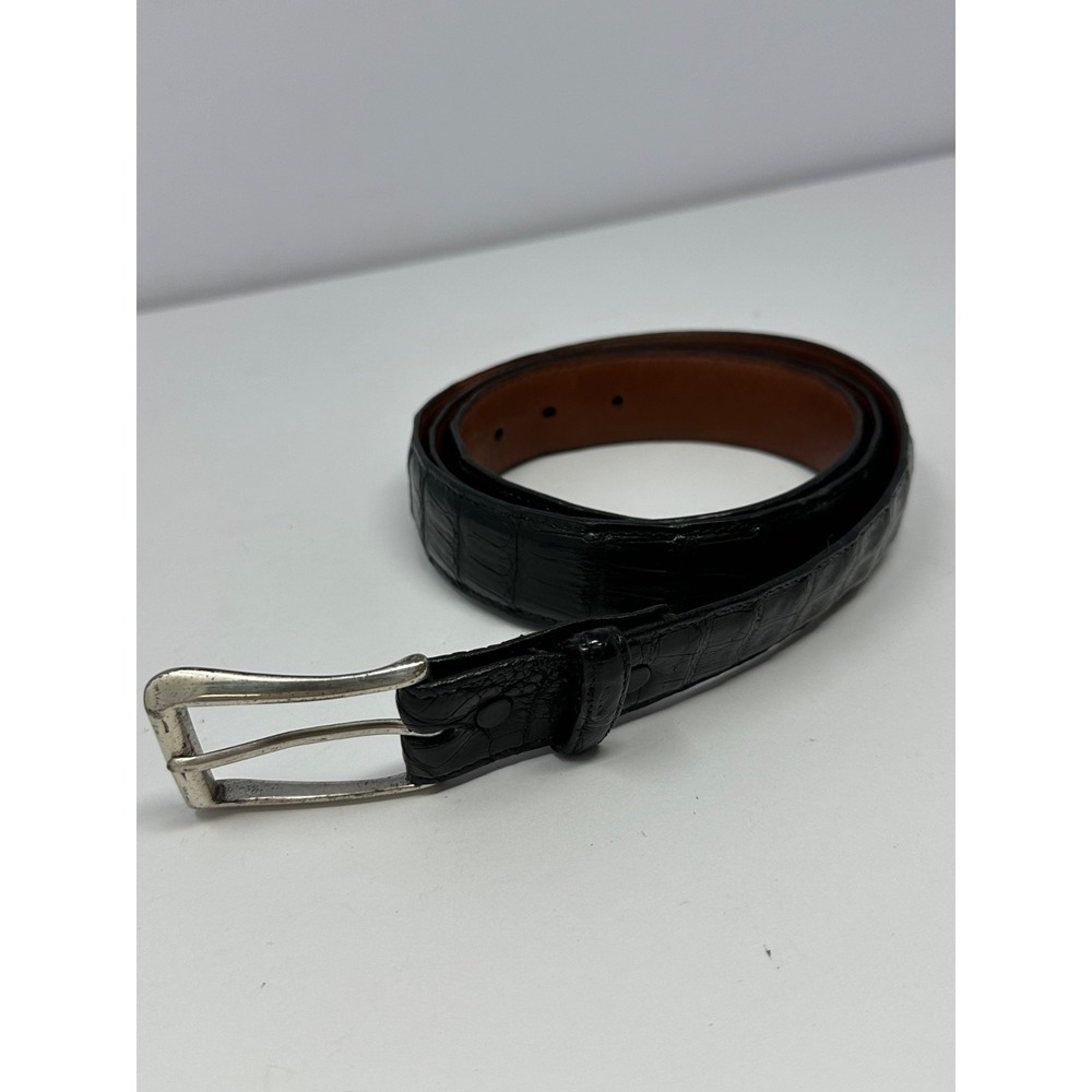 Torino Leather Genuine South American Crocodile Belt Mens Sz 42 Black V5